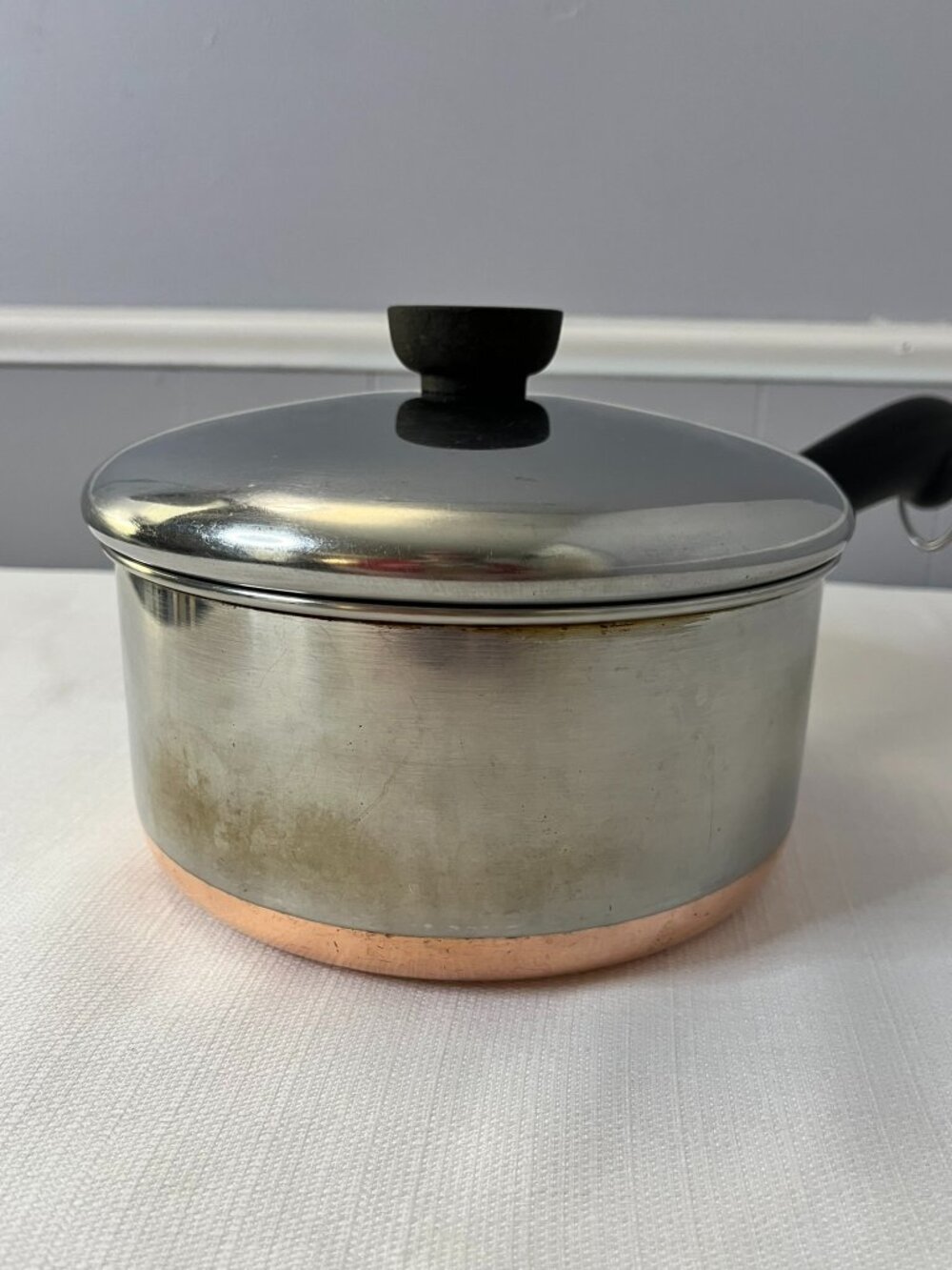 Vintage Revere Ware 2 Qt Copper Bottom Saucepan w/Lid Stainless Steel USA